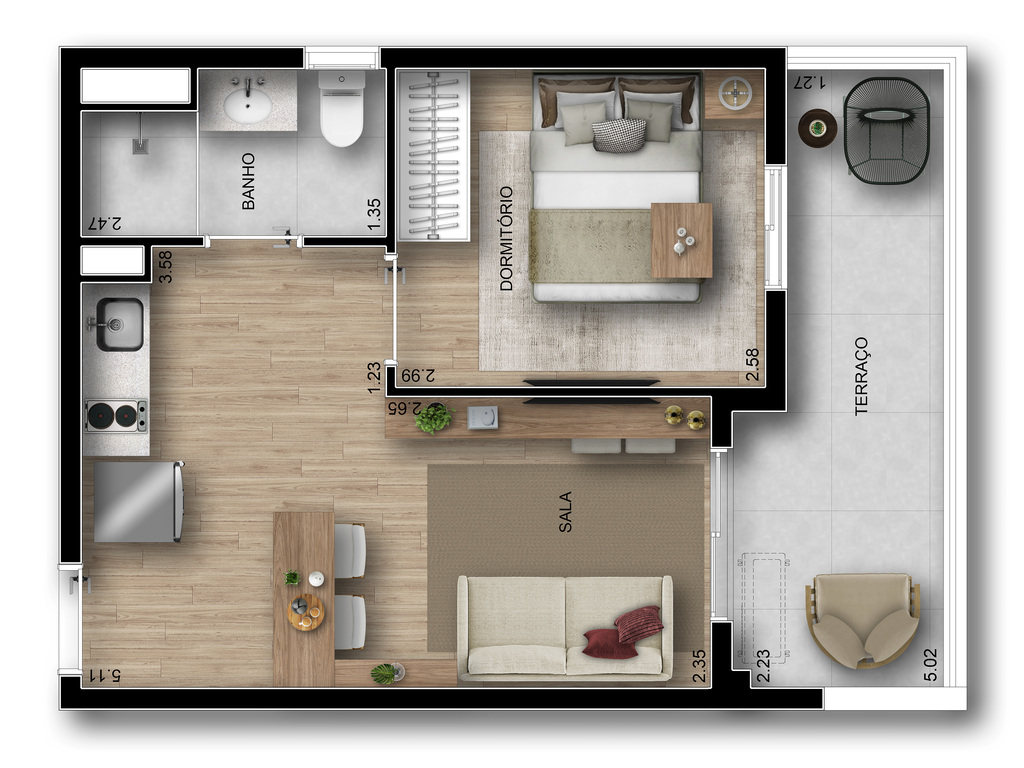 Riserva Horizonte: 1 dorm 38m² garden