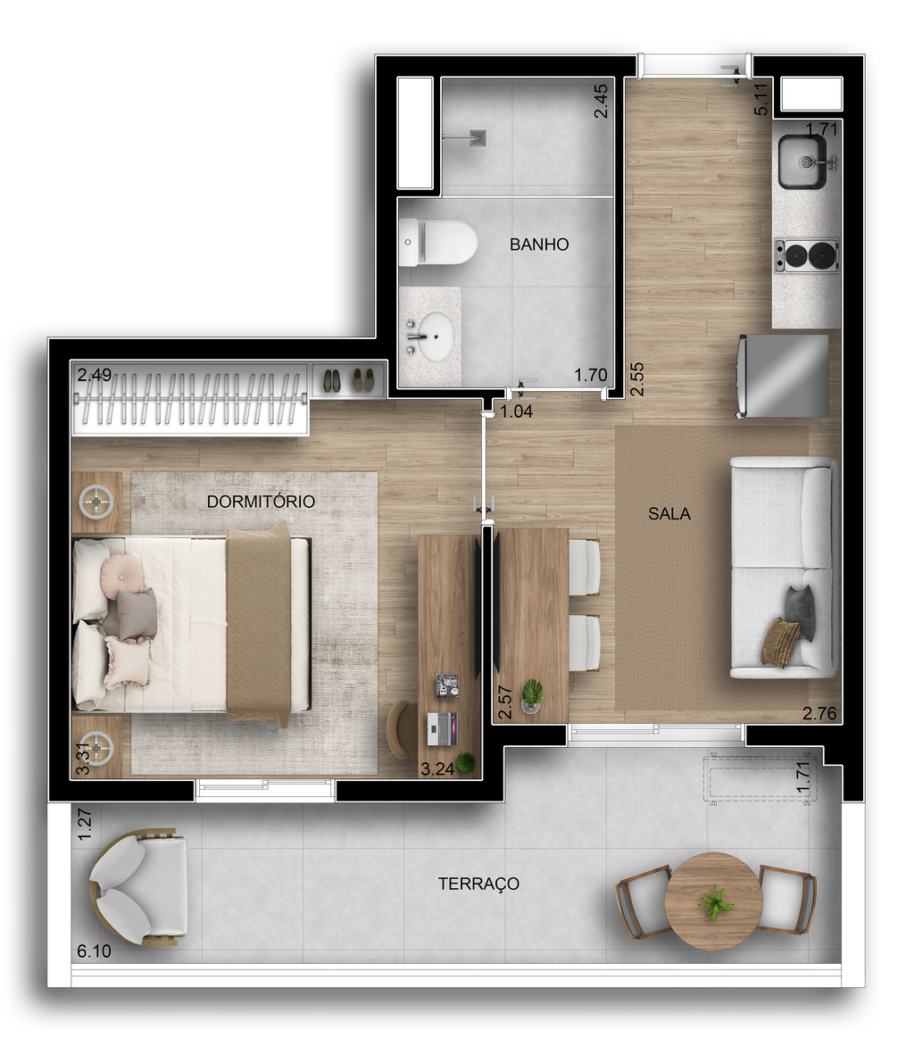 Riserva Horizonte: 1 dorm 40m² garden