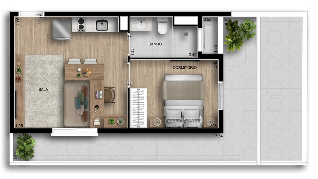 Riserva Horizonte: 1 dorm 56m² garden