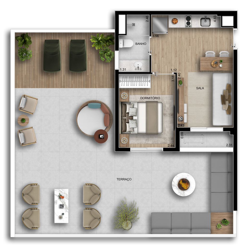 Riserva Horizonte: 1 dorm 89m² garden