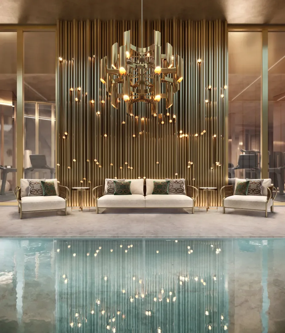 Saffire: 1 perspectiva ilustrada do detalhe da piscina coberta