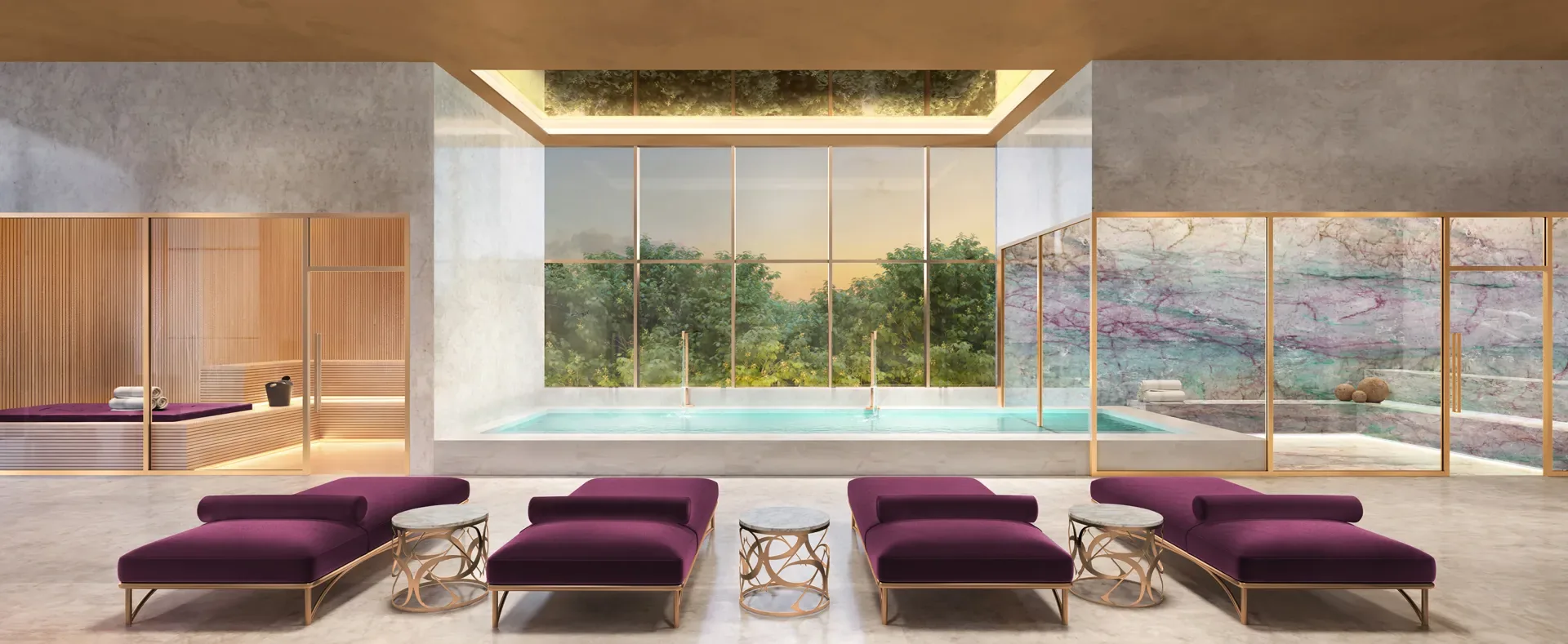 Saffire: 3 persectiva ilustrada do spa e sauna