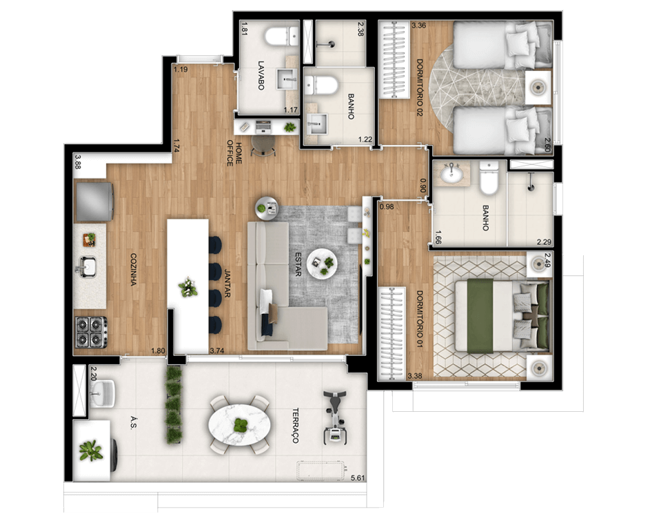 Signatur: 2 dorm 74m²