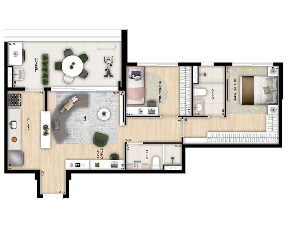 Signatur: 2 dorm 77m²