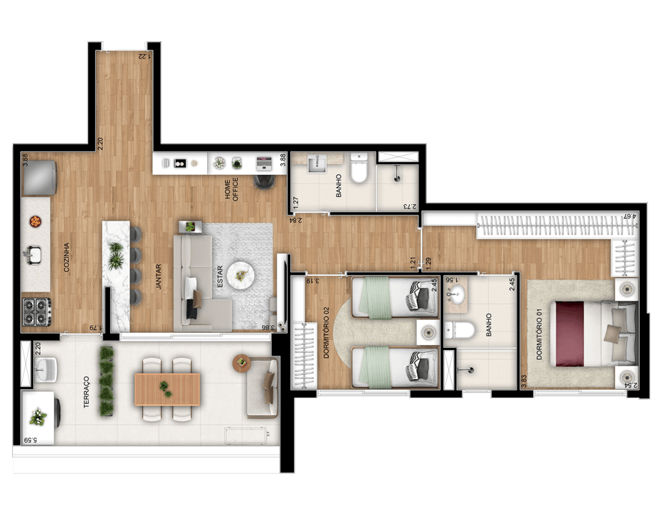 Signatur: 2 dorm 79m²