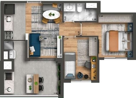 Smart Home Nova Klabin: 2 dorm 49m²