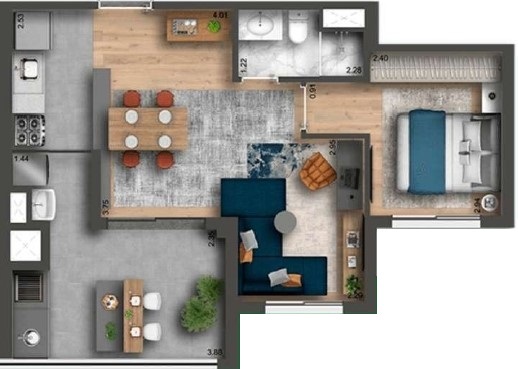 Smart Home Nova Klabin: 1 dorm 49m² opção