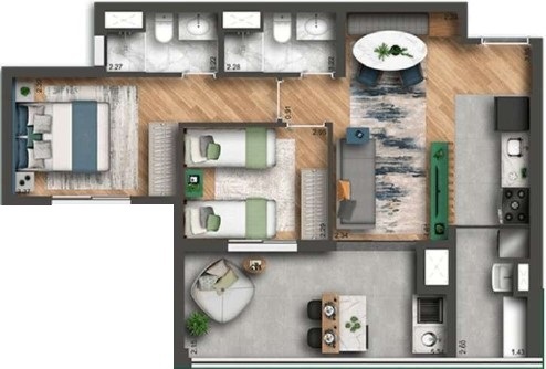 Smart Home Nova Klabin: 2 dorm 63m²