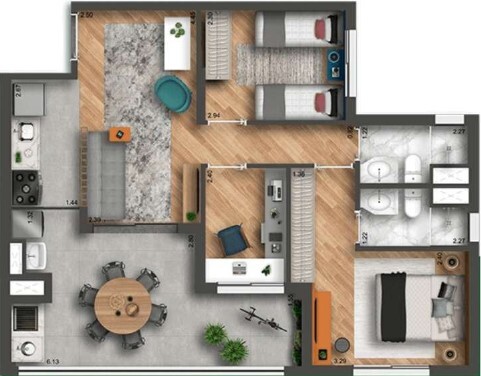 Smart Home Nova Klabin: 2 dorm 69m² opção