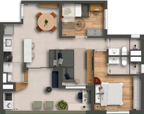 Smart Home Nova Klabin: 2 dorm 69m² opção