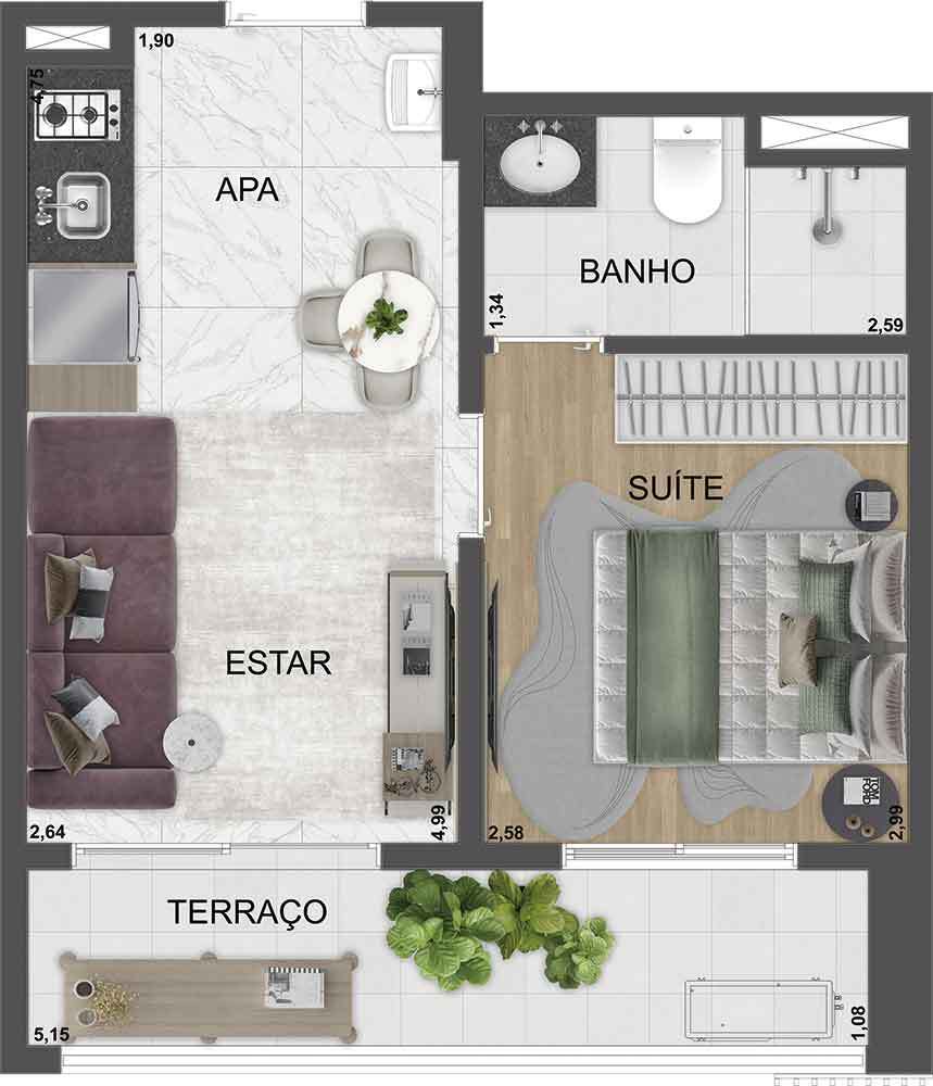 SP 360° Smart Living by Eztec: 1 dorm 35m²