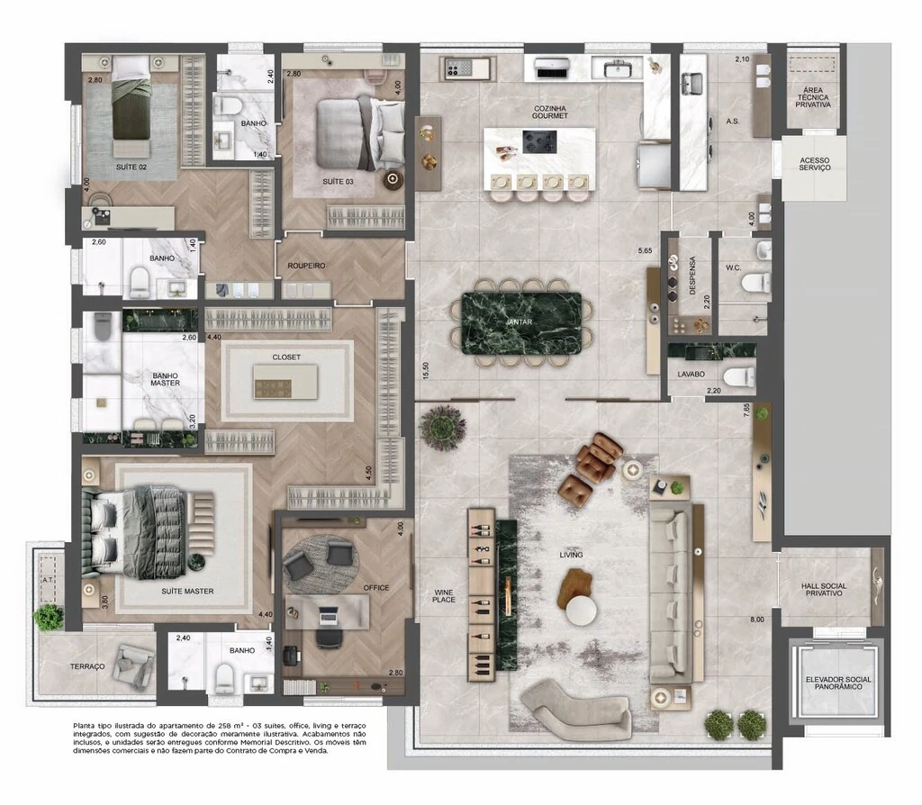 Splend Moema: 3 dorm 258m² opção 1