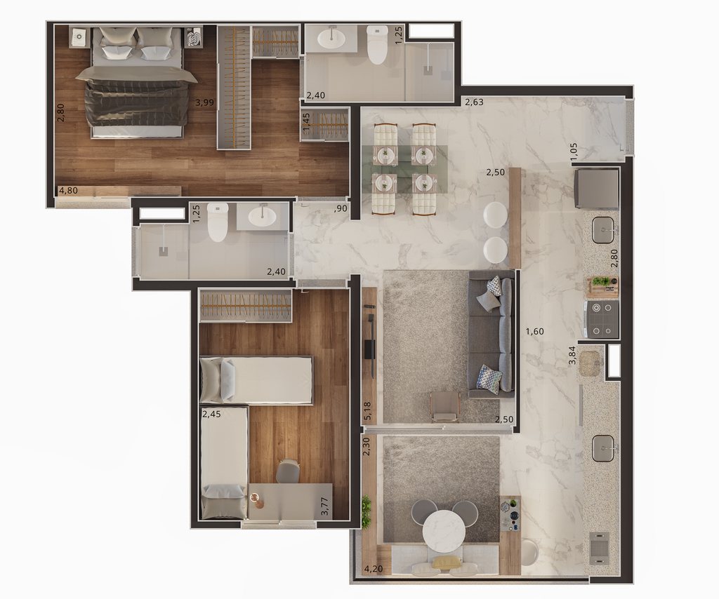 Stylo MBigucci: 2 dorm 68 86m²