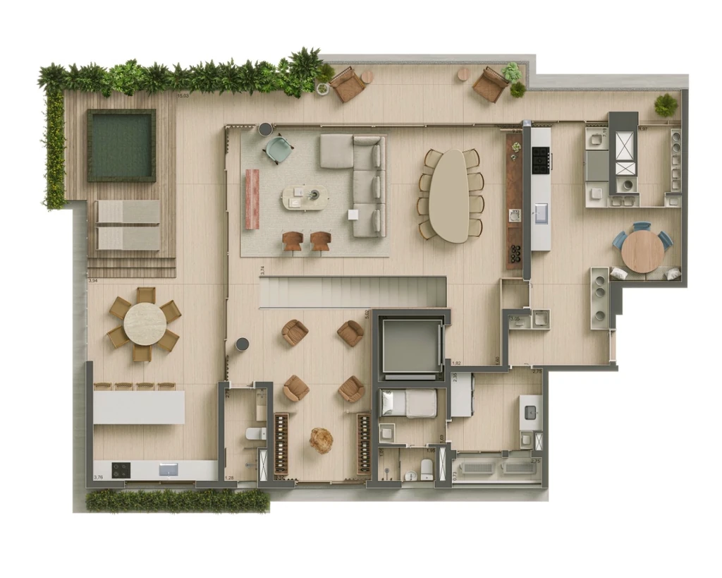 Teçá: 4 dorm 423m² cobertura duplex superior