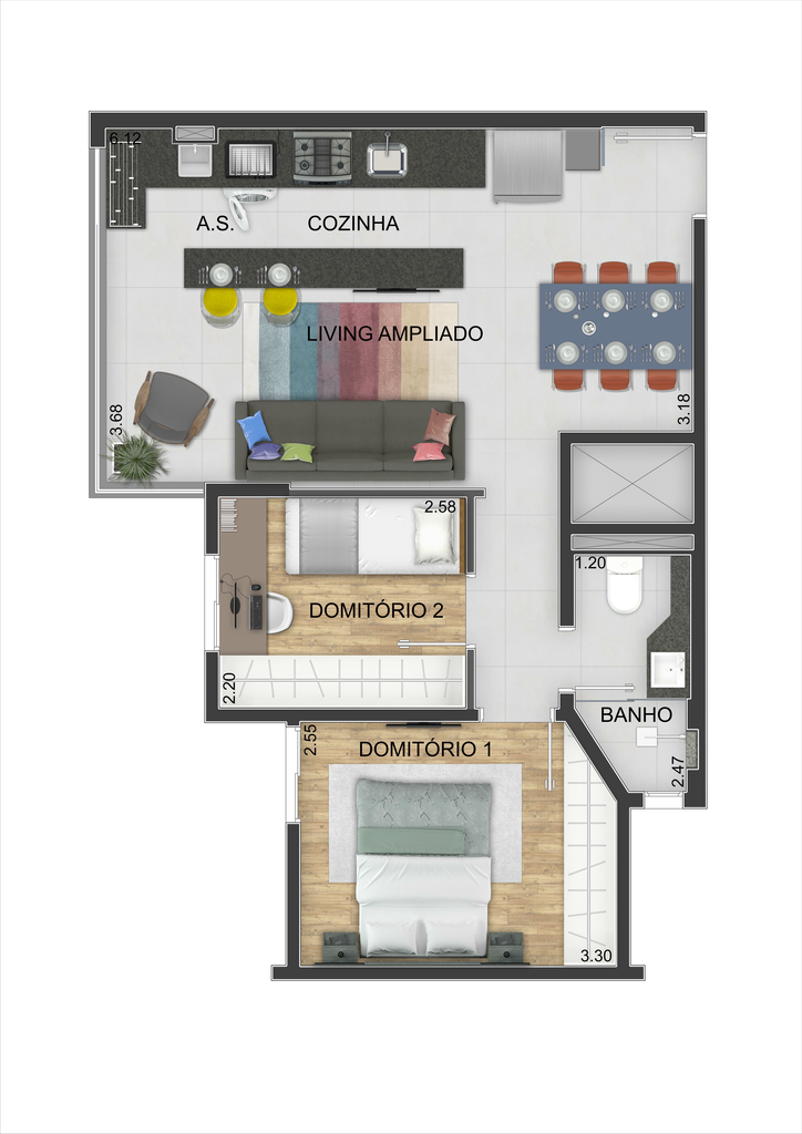 Tekoá: 2 dorm 46m² Varanda Integrada