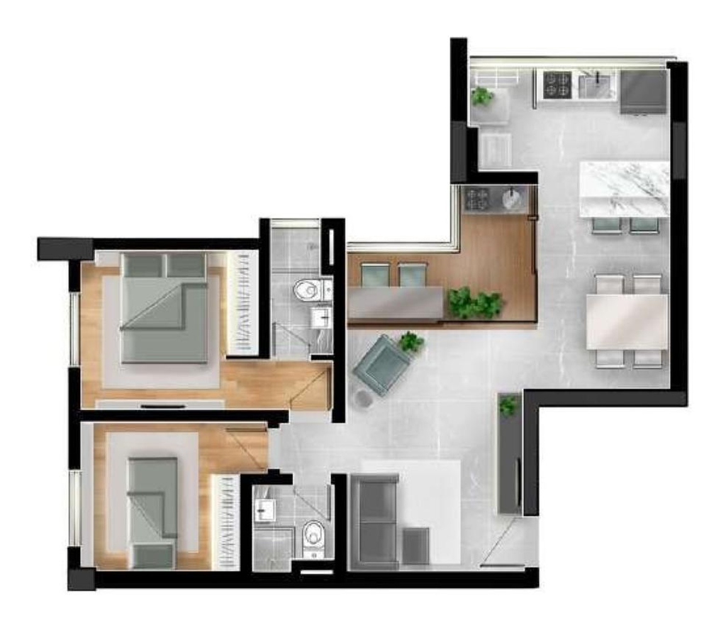 Terrazzo Jardim: 2 dorm 57m²