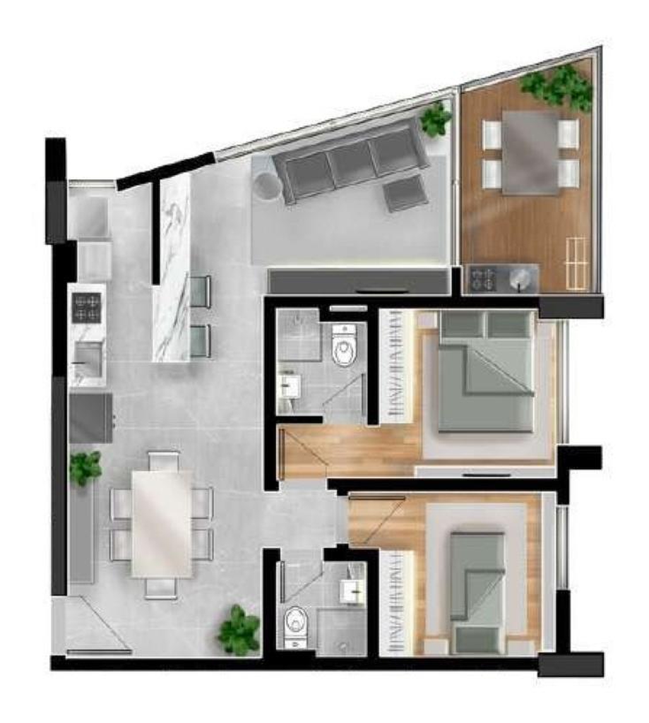 Terrazzo Jardim: 2 dorm 61m²