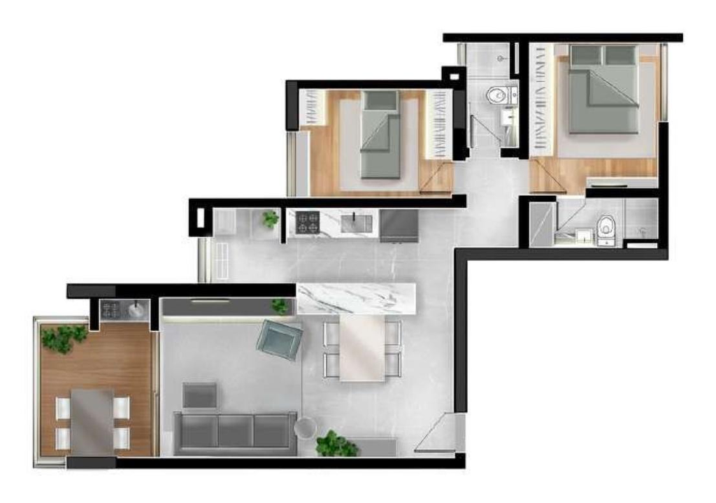 Terrazzo Jardim: 2 dorm 69m²