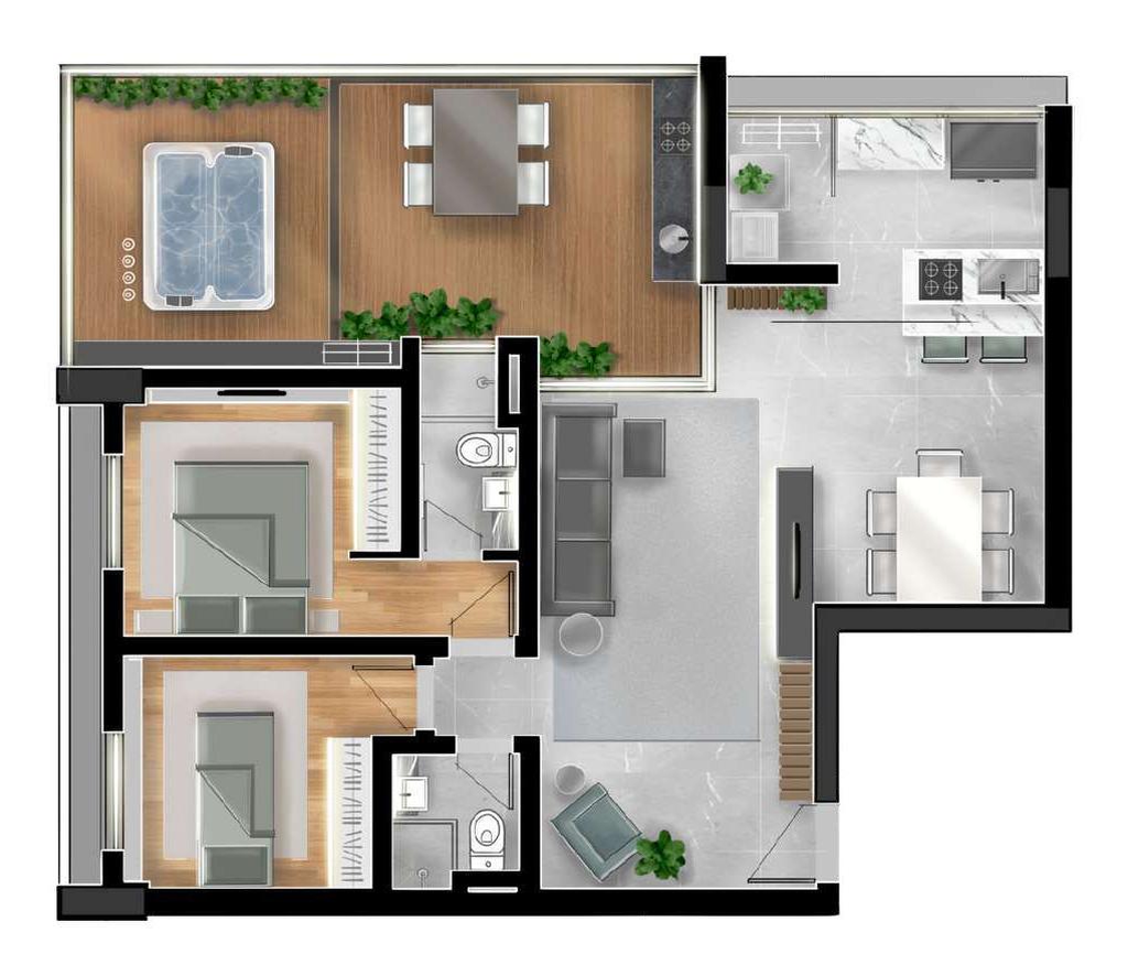 Terrazzo Jardim: 2 dorm 86m² garden