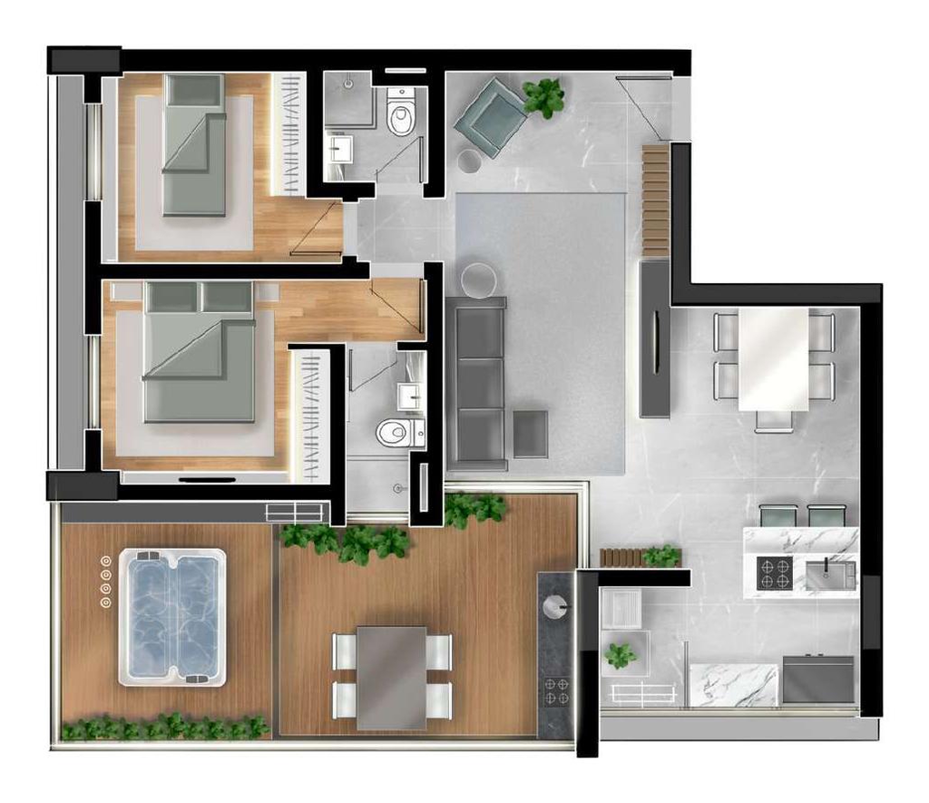 Terrazzo Jardim: 2 dorm 89m² garden