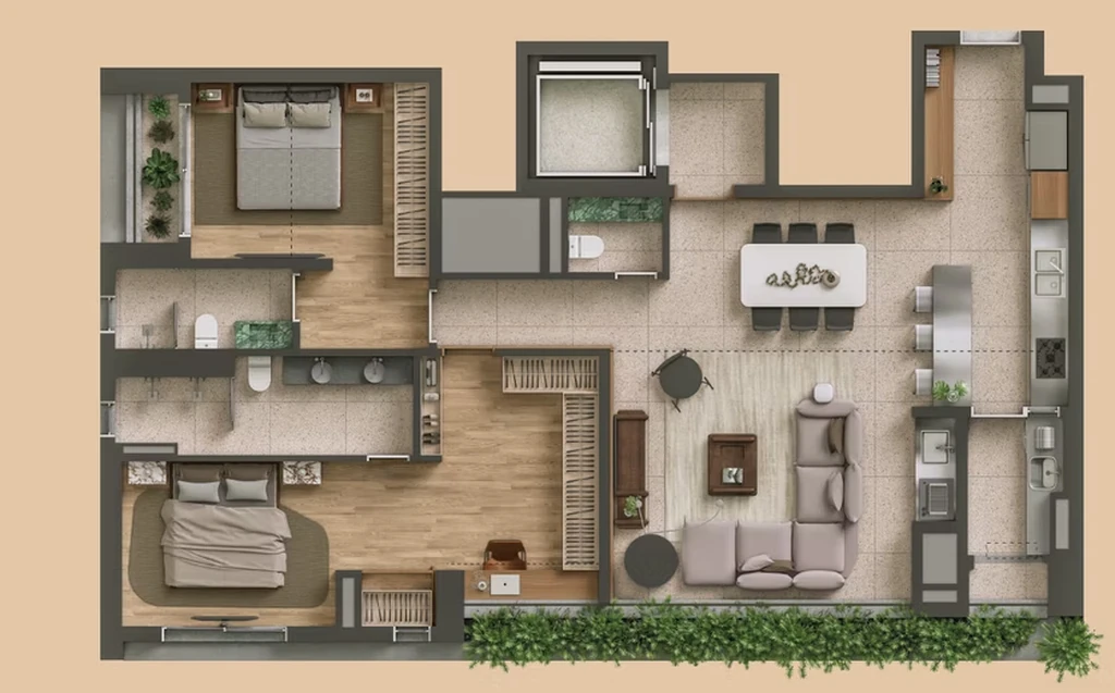 Tess Brooklin: 2 dorm 130m² opção 1