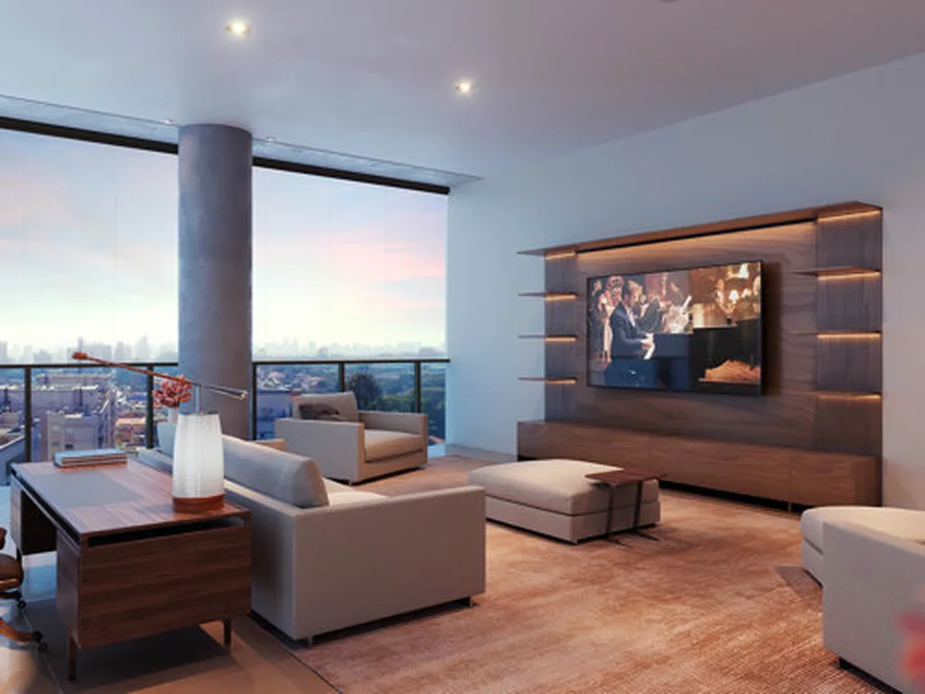 The Frame Vila Nova Conceição: Perspectiva Home Theater planta tipo 358m