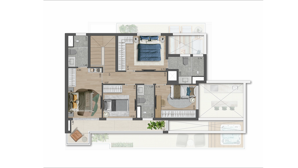 The Gardens Eleya: 4 dorm 189m² cobertura duplex superior