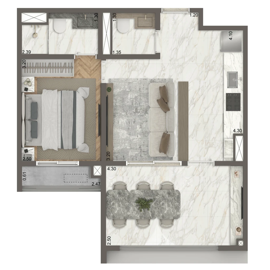 The New Residence Brooklin by Living: 1 dorm 47m² opção