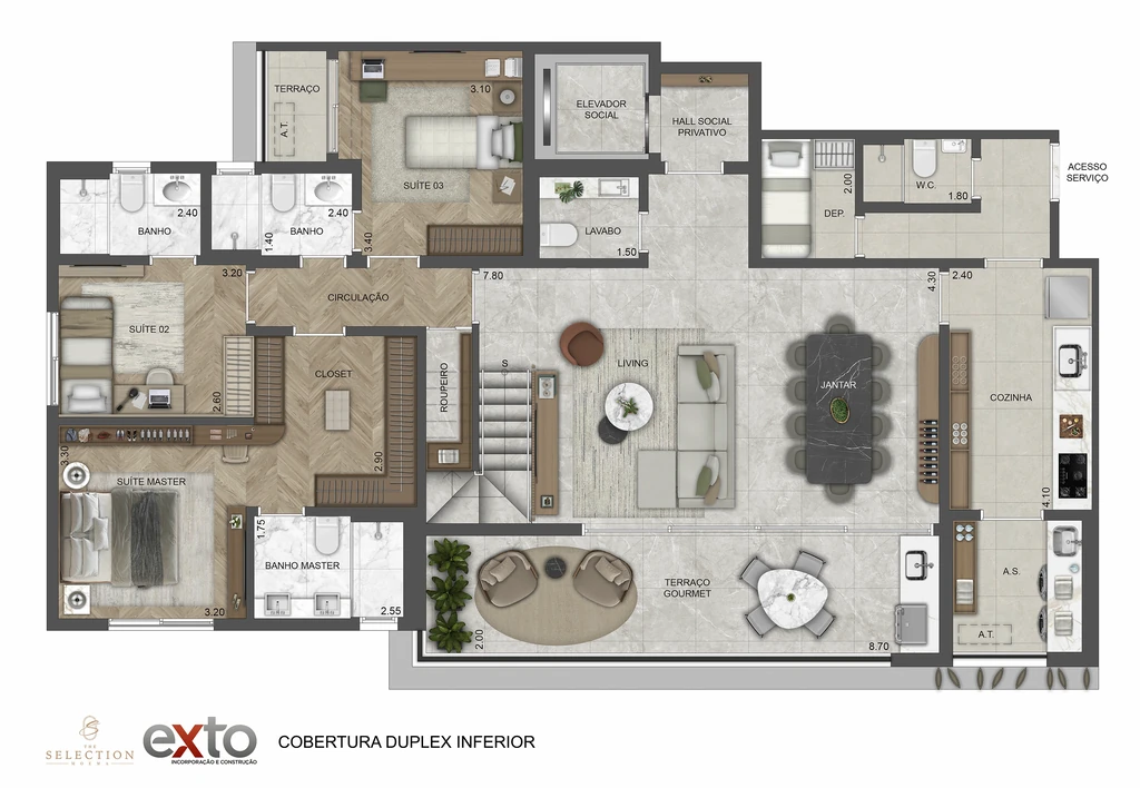 The Selection Moema: 4 dorm 340m² cobertura duplex inferior