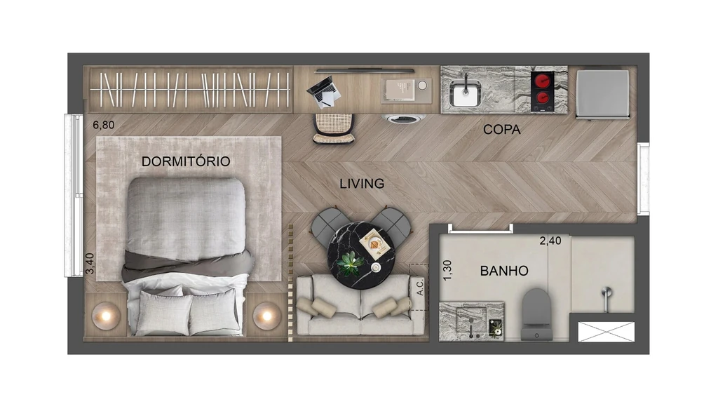 The View Ibirapuera Residences: 1 dorm 25m² studio