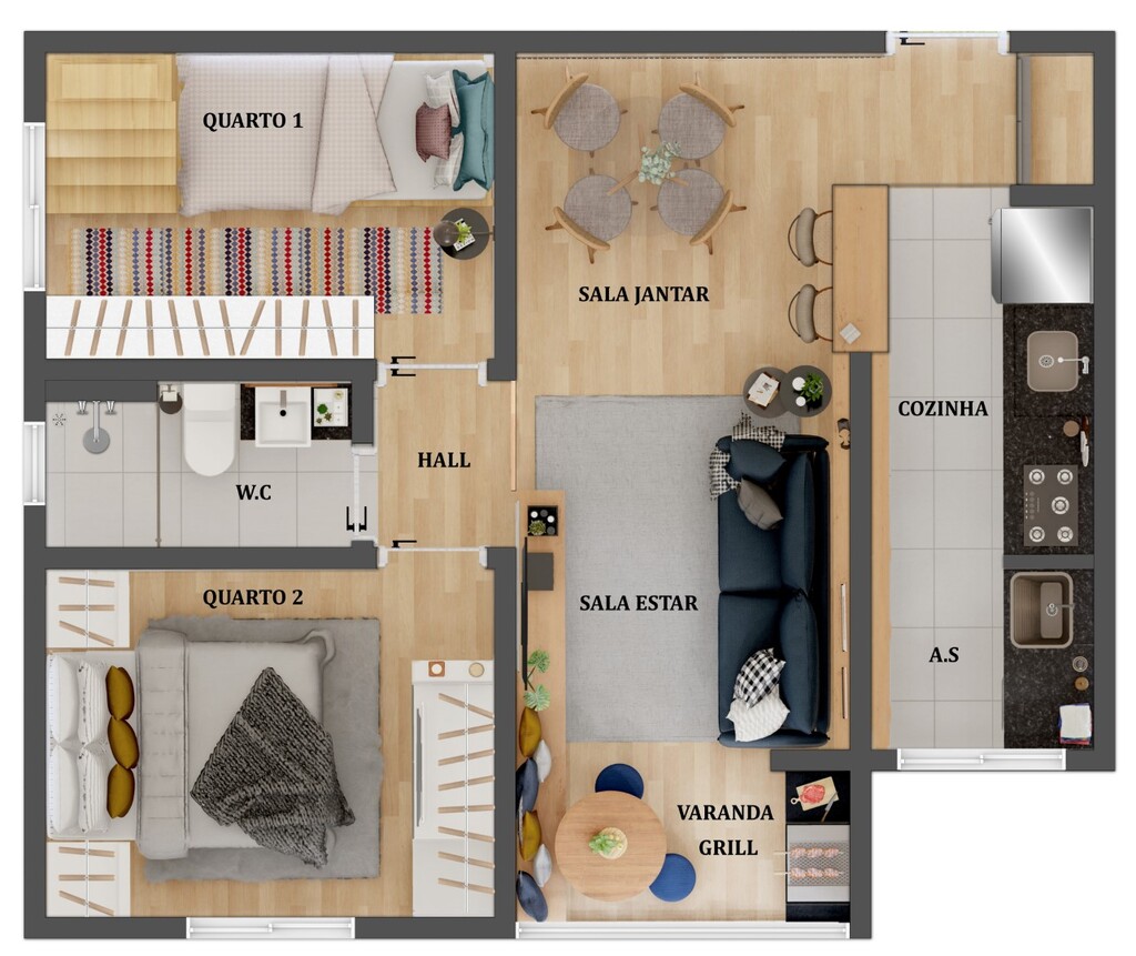 Thera Assunção: 2 dorm 48m²