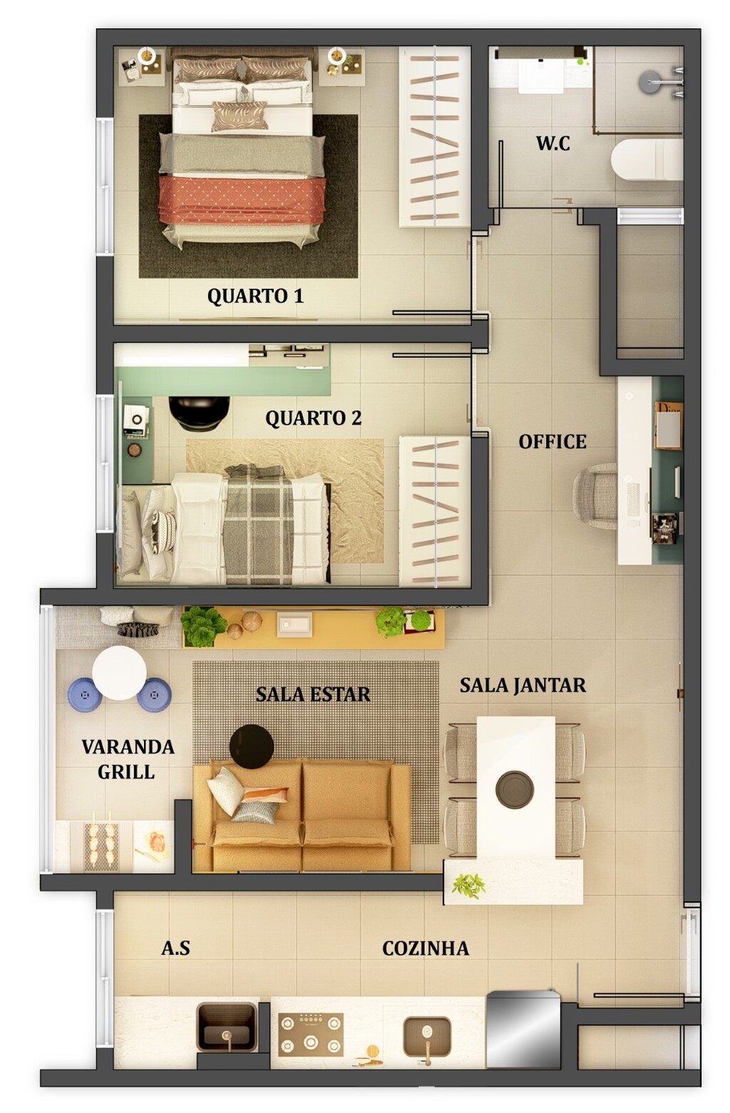 Thera Assunção: 2 dorm 49m²