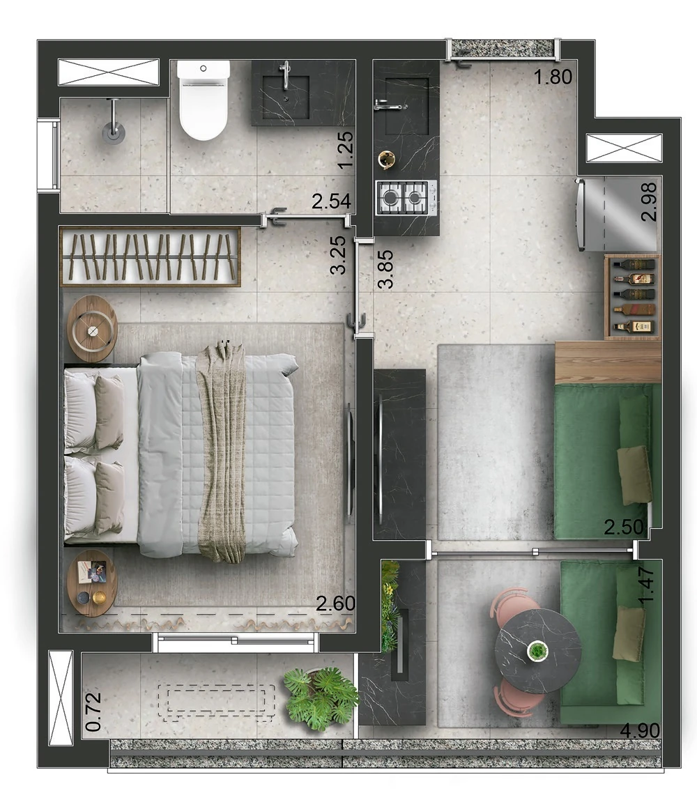 Today Campo Belo: 1 dorm 30m²