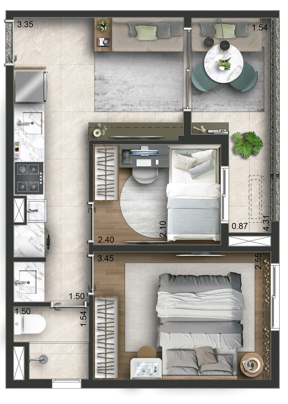 Today Campo Belo: 2 dorm 40m²