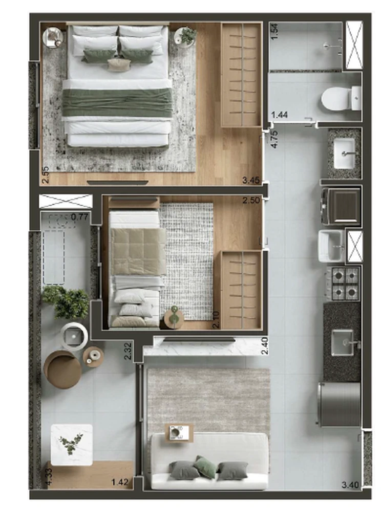 Today Chácara Santo Antônio: 2 dorm 39m²
