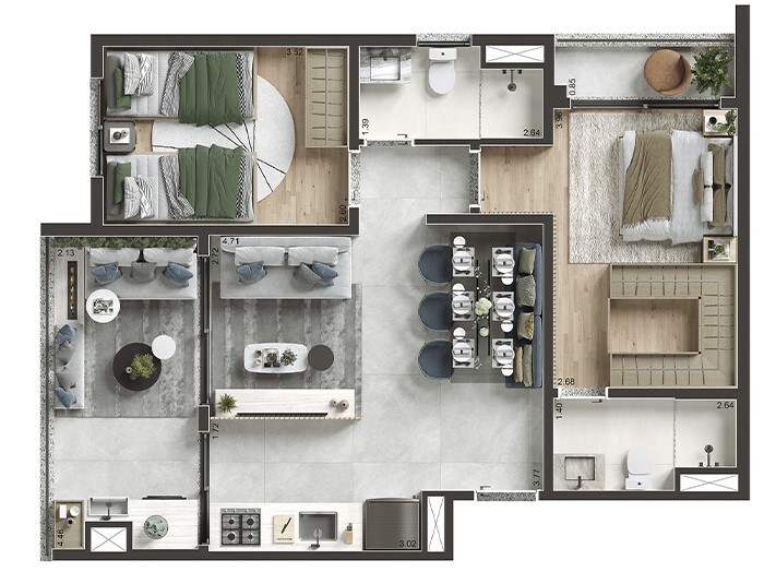 Today Saúde: 2 dorm 63m²