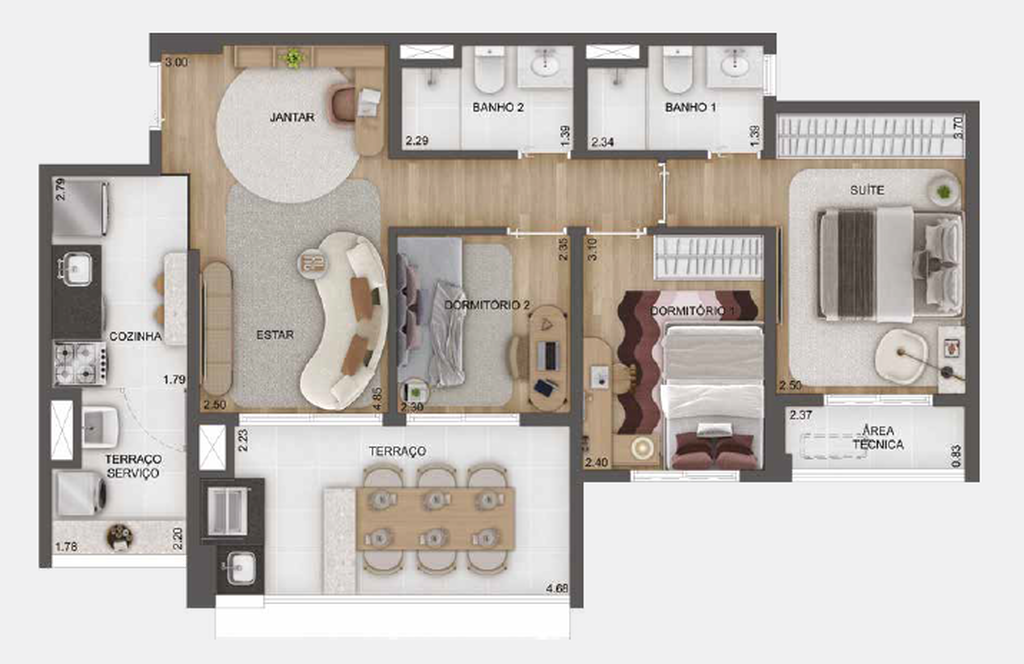 Torino Mooca Città: 3 dorm 79m²