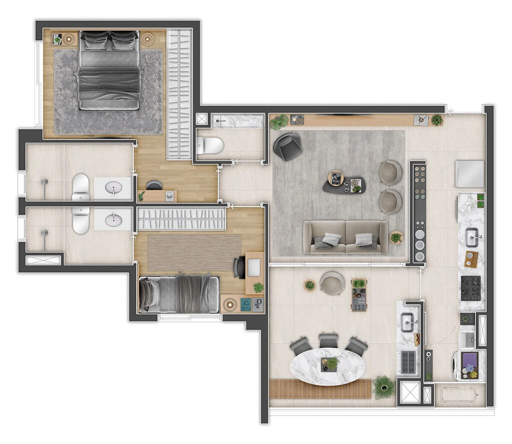 Triu 1722: 2 dorm 69m²