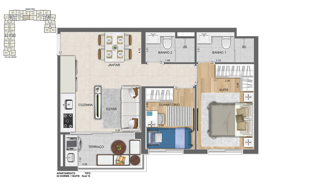 Up Resort: 2 dorm 42m²