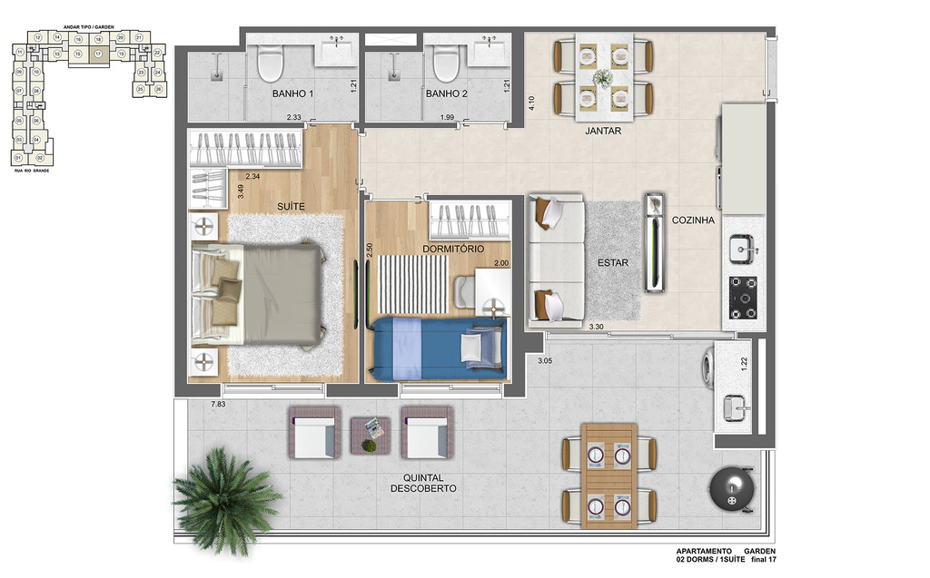 Up Resort: 2 dorm 55m² garden