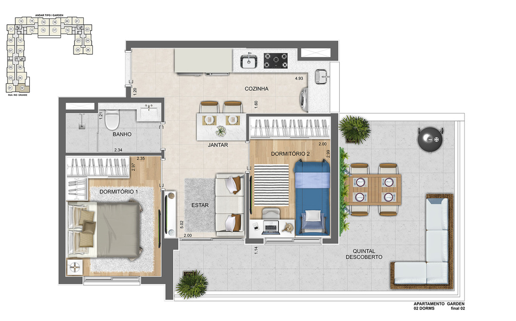 Up Resort: 2 dorm 55m² garden