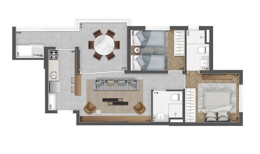 Upper Brooklin: 2 dorm 63 60m²