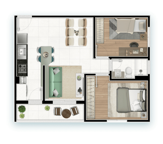 Urban Life: 2 dorm 56m²