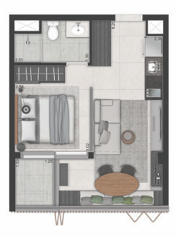 V3rso Jardins: 1 dorm 35 11m²