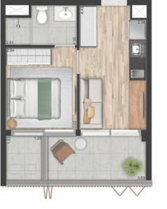 V3rso Jardins: 1 dorm 35 11m²