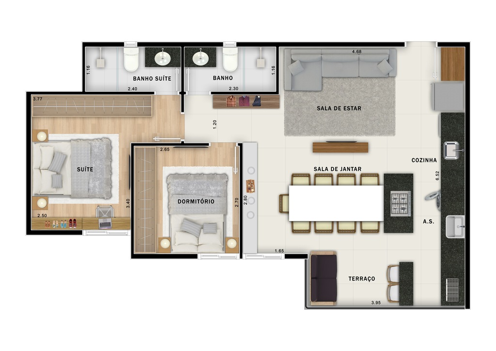 Vega Assunção: 2 dorm 64m² opção 1