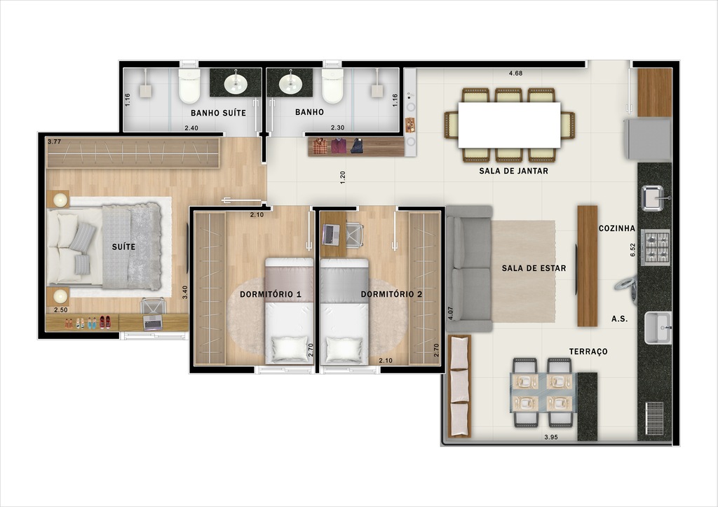 Vega Assunção: 3 dorm 64m² opção 2