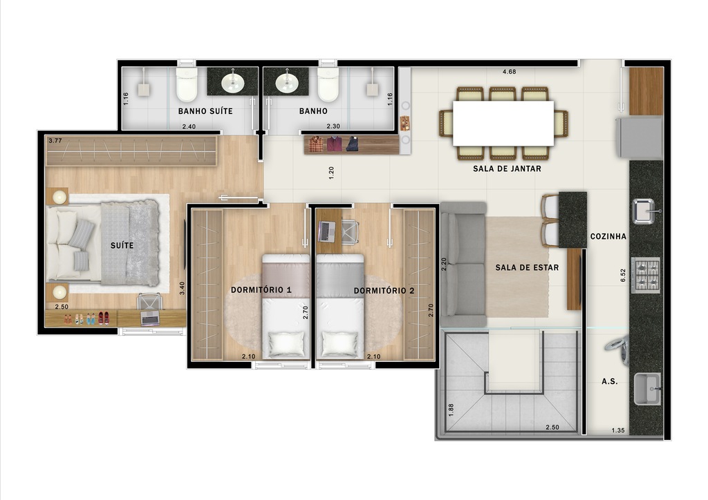 Vega Assunção: 3 dorm 124m² cobertura duplex inferior
