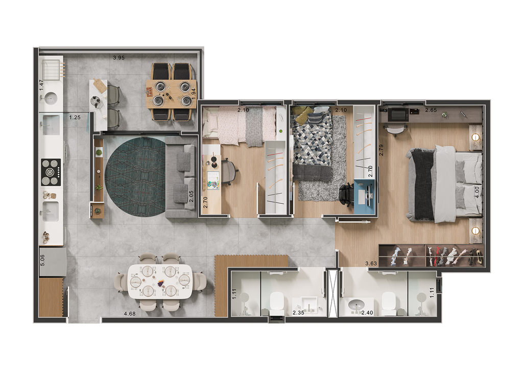 Vega Jardim: 3 dorm 66m²
