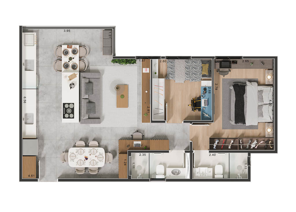 Vega Jardim: 2 dorm 66m² opção 1